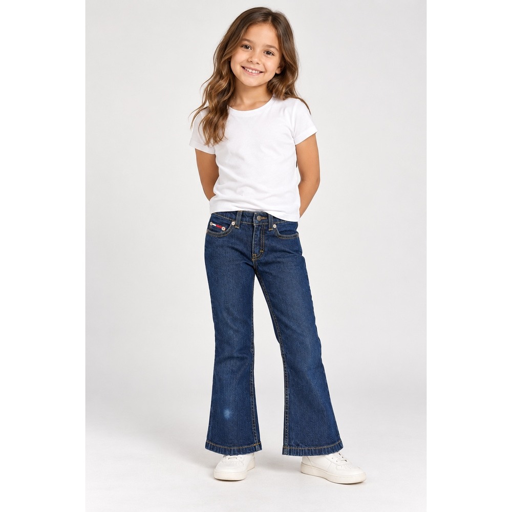 VTG Tommy Jeans Girls Size 7 Dark Wash Cropped Flare Jeans Y2K